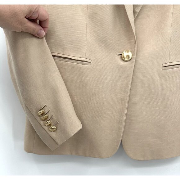 ANN TAYLOR jacket blazer linen blend one button career business pockets beige 6 - Picture 5 of 9
